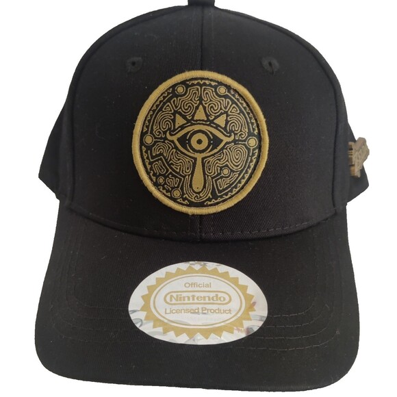 The Legend Of Zelda, Breath Of The Wild Cap Hat Adult Snapback Black Gold W/ Pin - Picture 1 of 9
